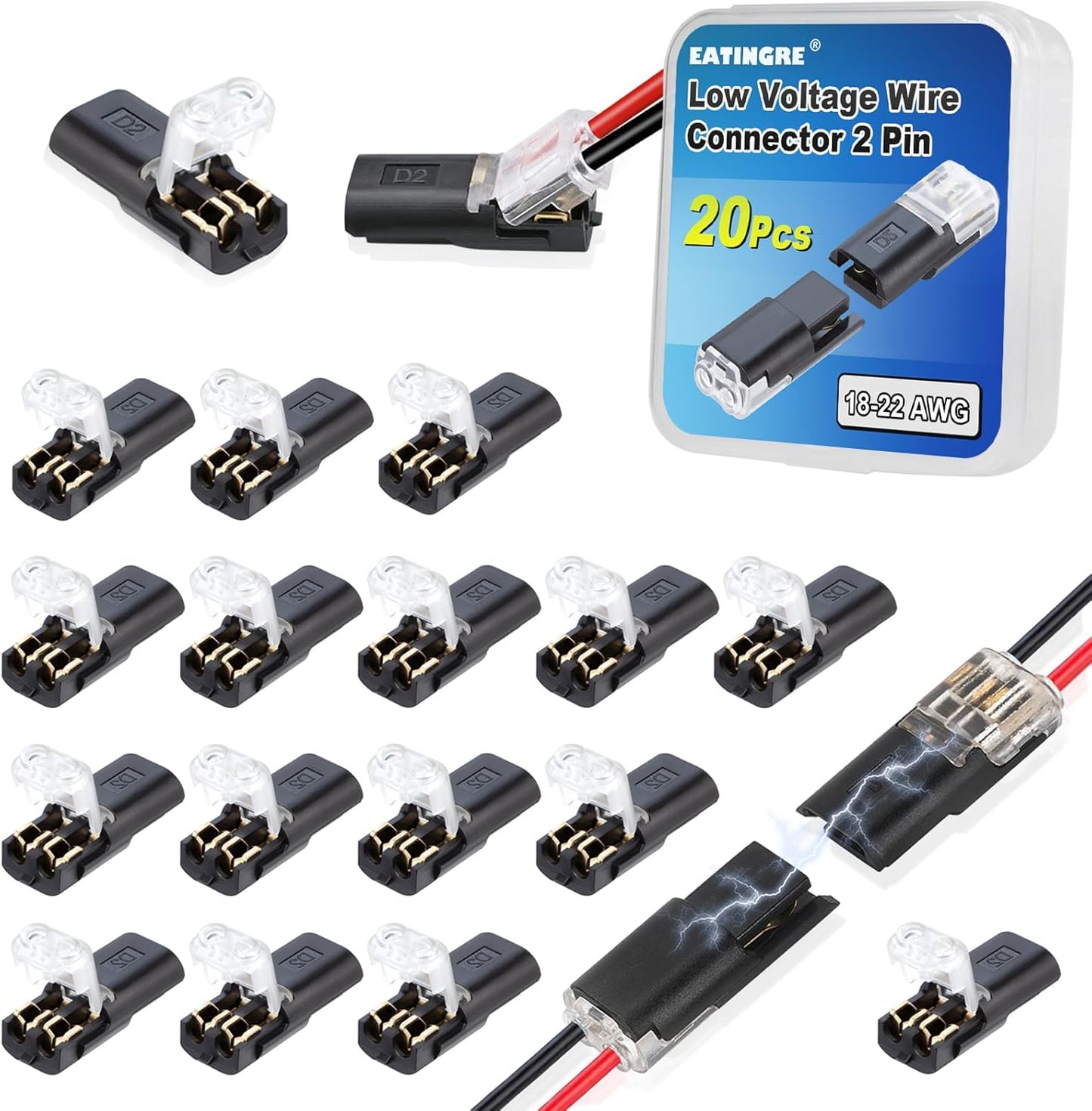Conectores enchufe doble cable LED 2 pines con hebilla