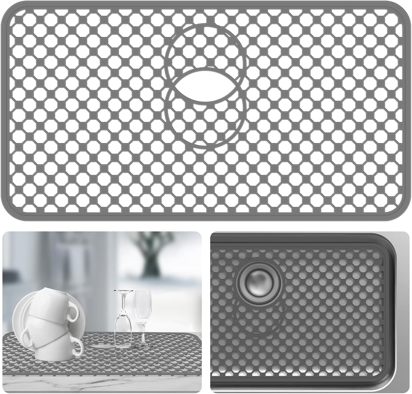 Protectores fregadero cocina grande 26x14pulg con orificio drenaje