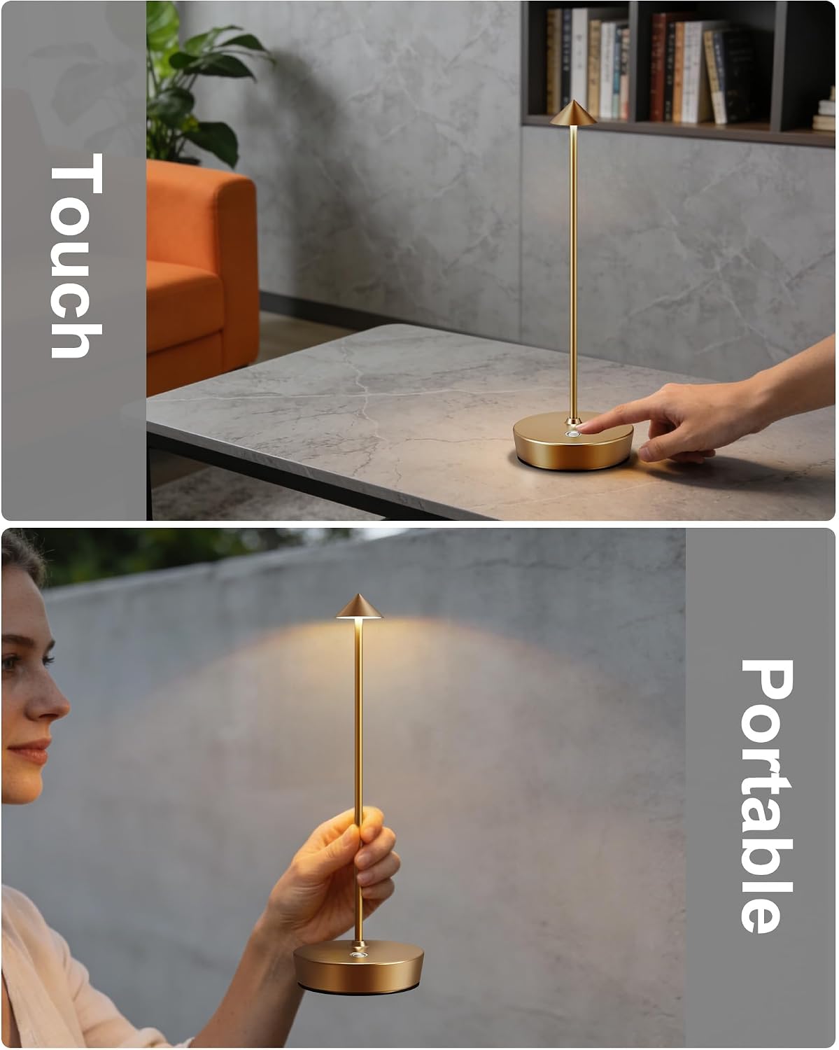 Lámpara mesa LED inalámbrica recargable 3 colores tactil