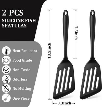 Juego de 2 espátulas de silicona para pescado, ranuradas antiadherentes