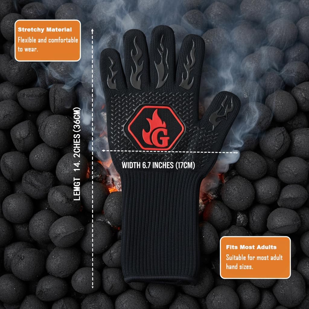 Guantes barbacoa algodón aramida silicona 14.2pulg set 2