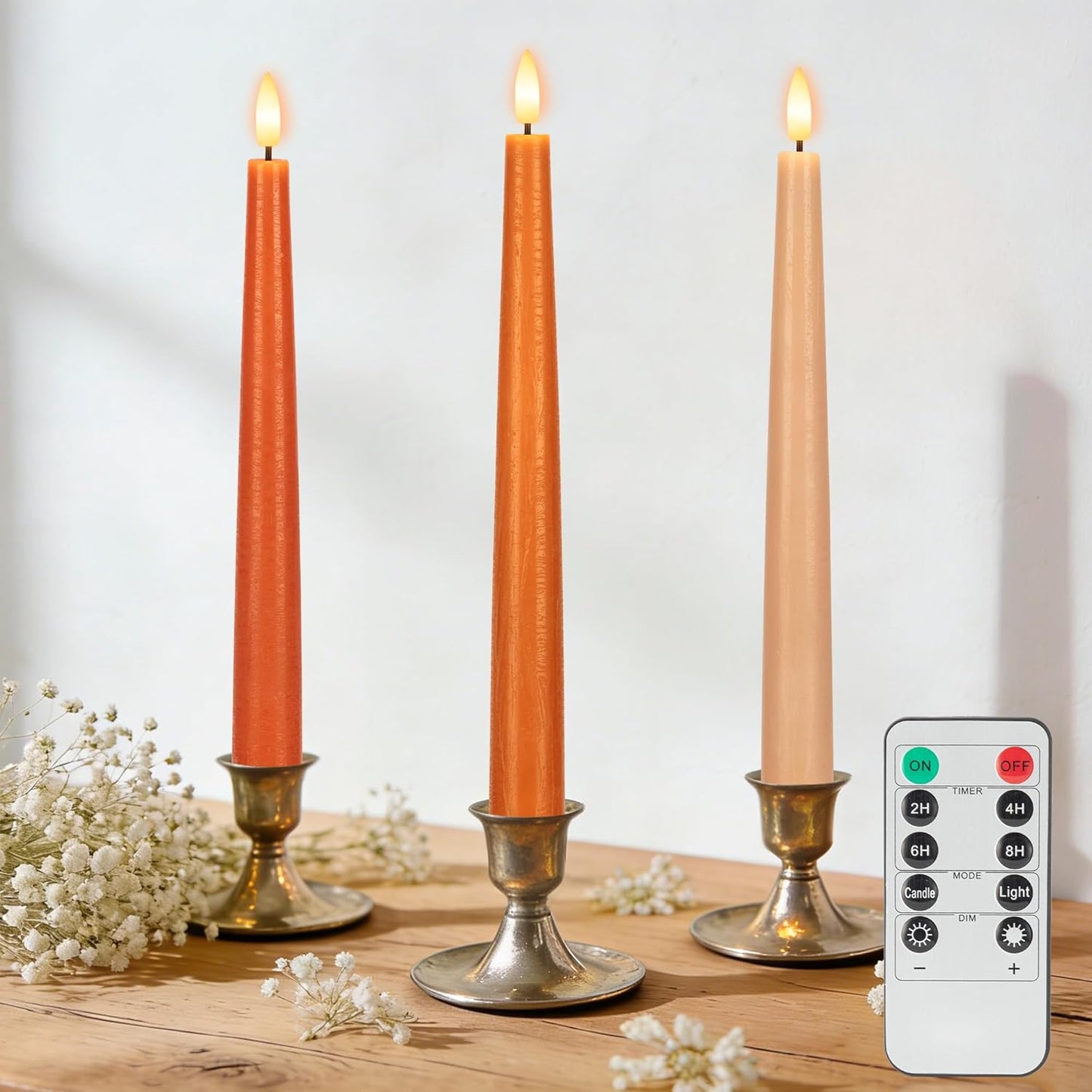 Velas cónicas LED parpadeantes control remoto 9.6pulg cera real