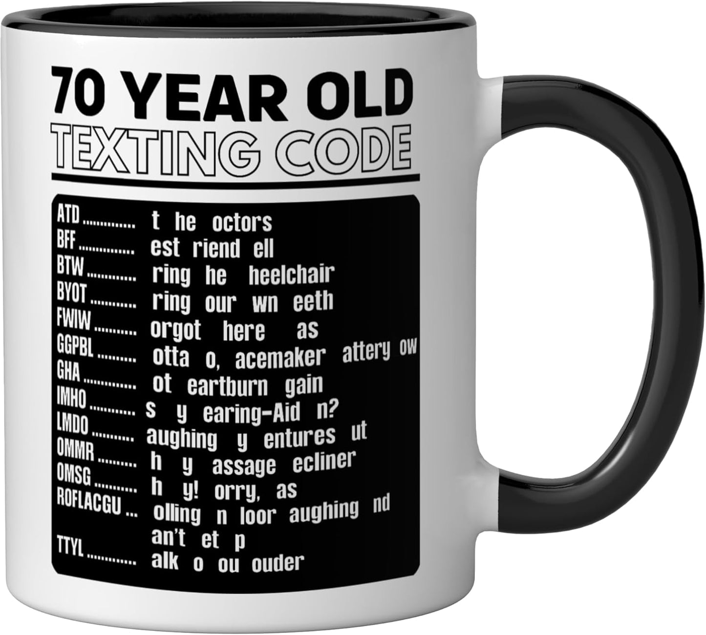 Taza cerámica para senior de 70 años negro/blanco