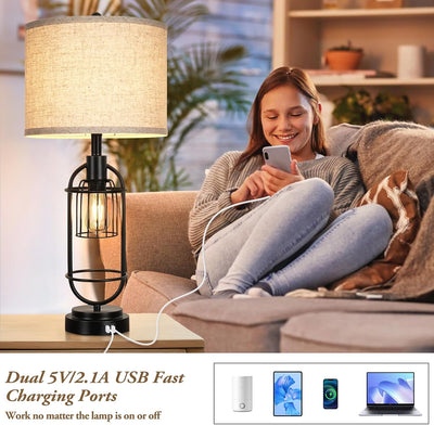 2 Lámparas Mesa 29pulg Sala Beige con Puertos USB