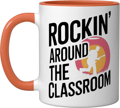 Taza cerámica Teacher Rockin' Around The Classroom naranja/blanca