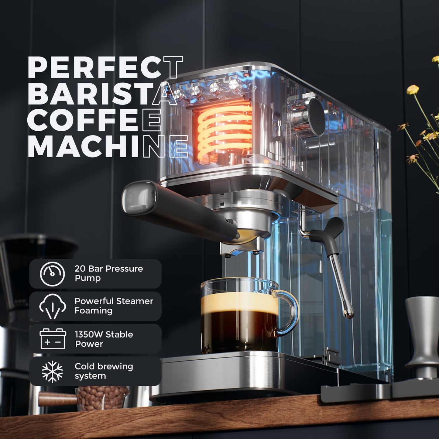 Máquina de café expreso con molinillo rápido y espumador de leche