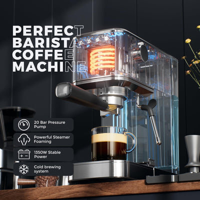 Cafetera Espresso 1450W con Vaporizador Leche Acero Inox