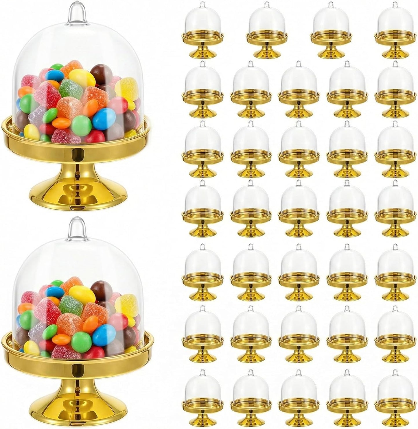 Soporte para mini pasteles Prasacco con cubierta de plástico transparente dorado