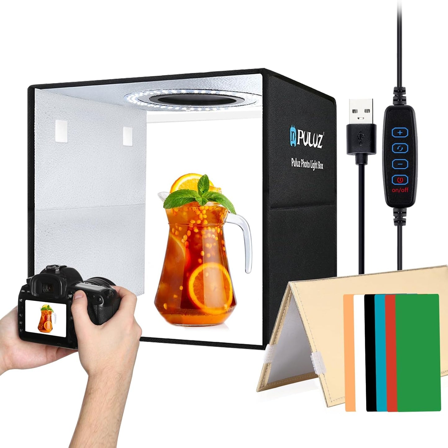 Caja luz plegable estudio 30x30x30cm anillo LED CRI97