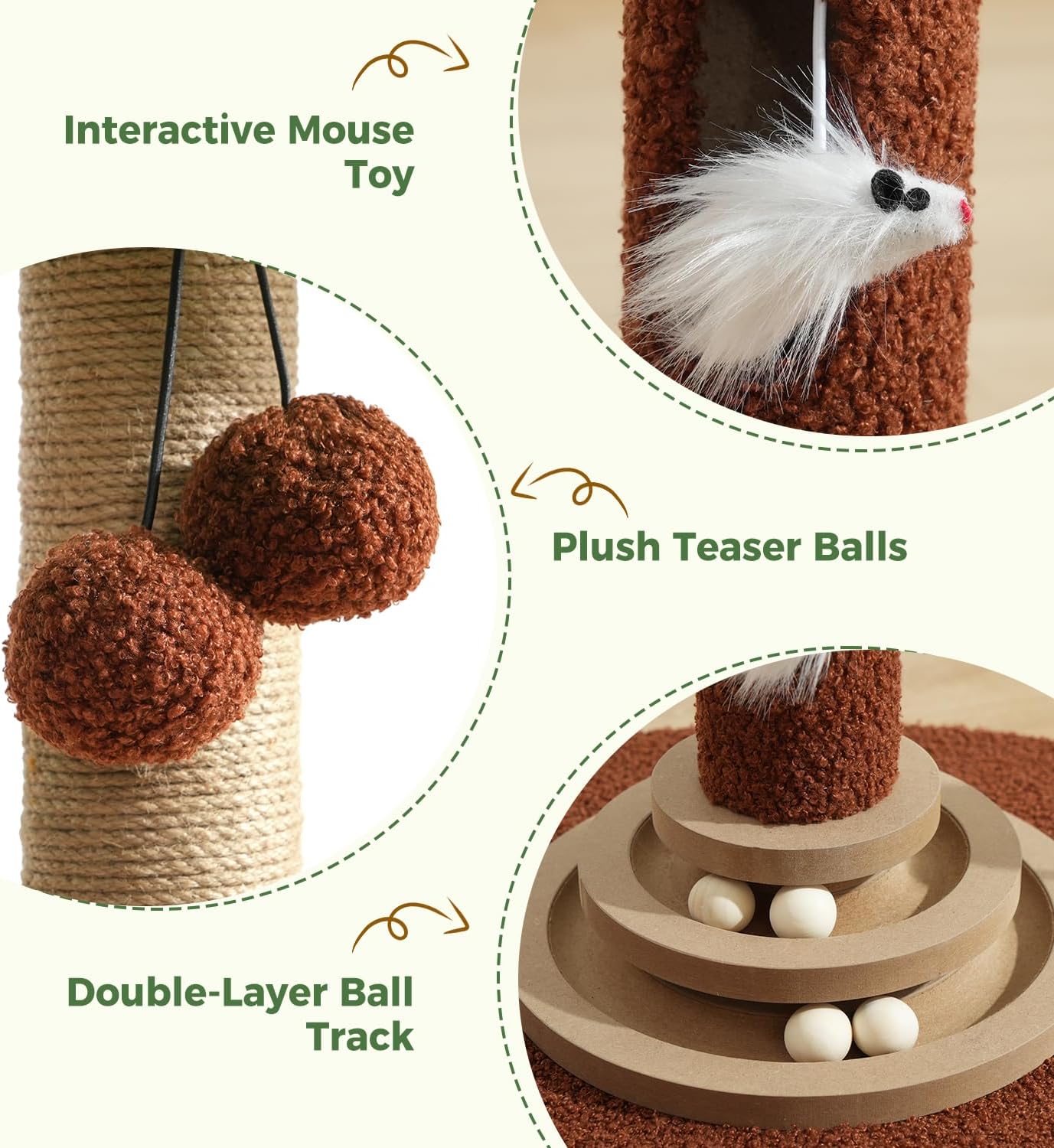 Poste rascador gatos 35pulg sisal bolas interactivas torre palmera