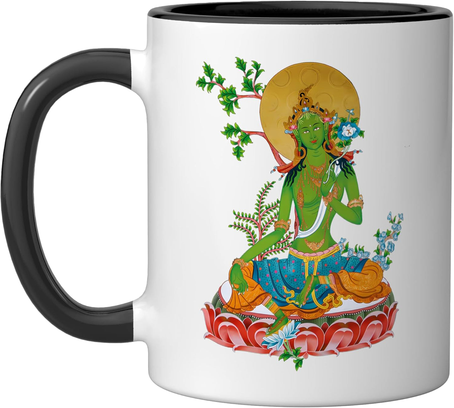 Taza de cerámica de la diosa Tara budista verde