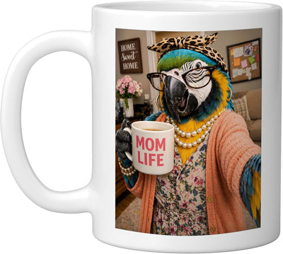 Taza Cerámica Humor Macaw para Mamá Blanco