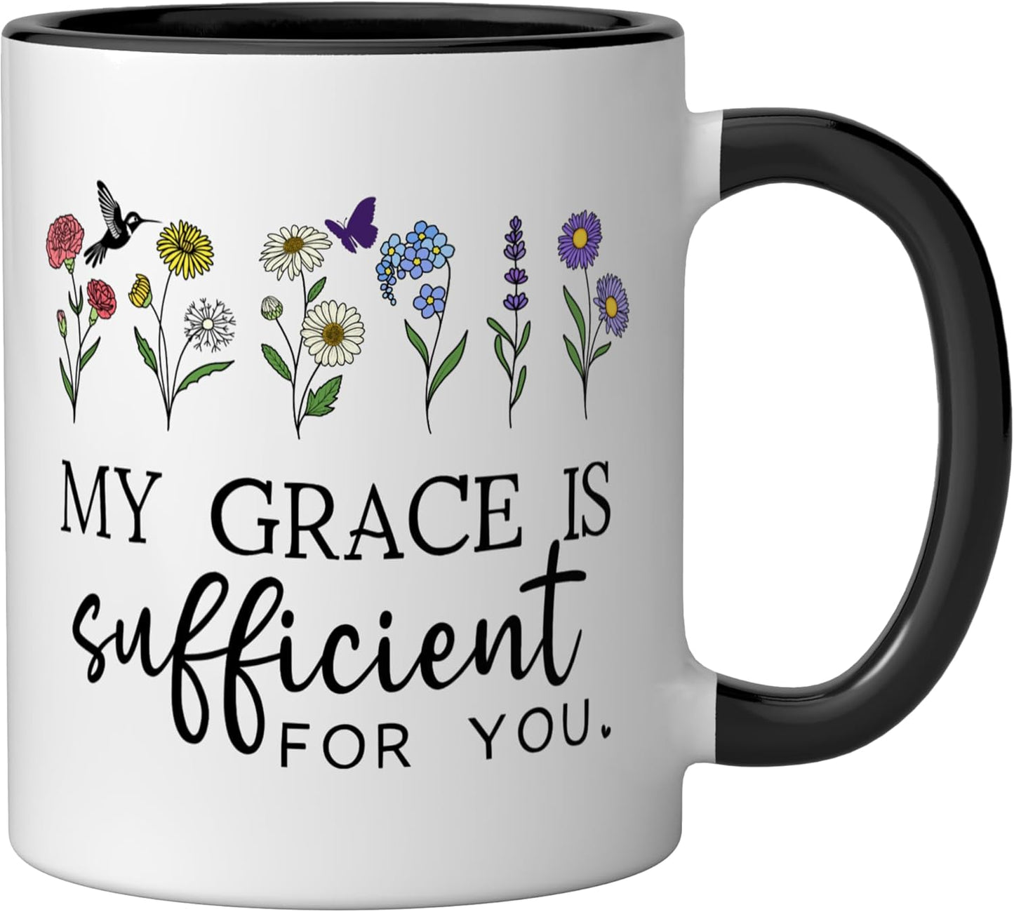 Taza Cerámica Frase Bíblica 2 Corintios 12 9 Negro/Blanco