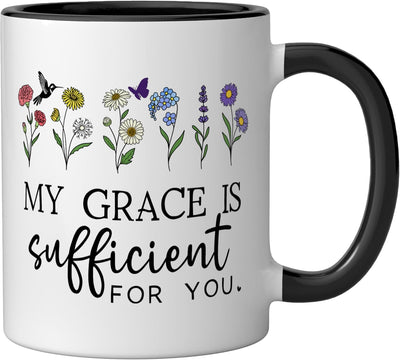 Taza Cerámica Frase Bíblica 2 Corintios 12 9 Negro/Blanco