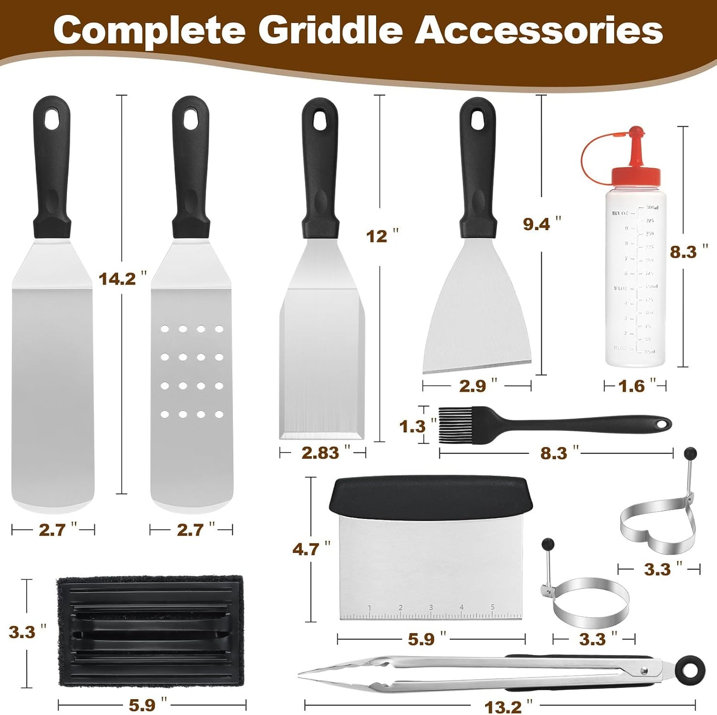 Set 14 Pzas Accesorios Parrilla Espátulas Agrandadas