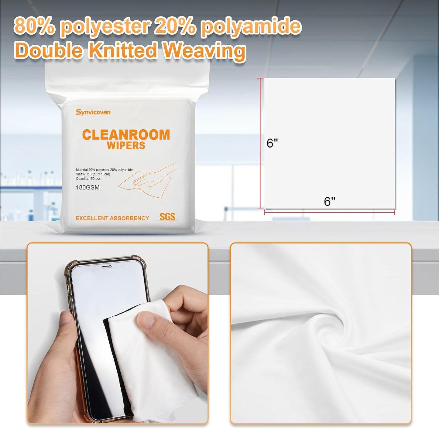 Toallitas microfibra 6x6pulg 100uds clase 100 reutilizables