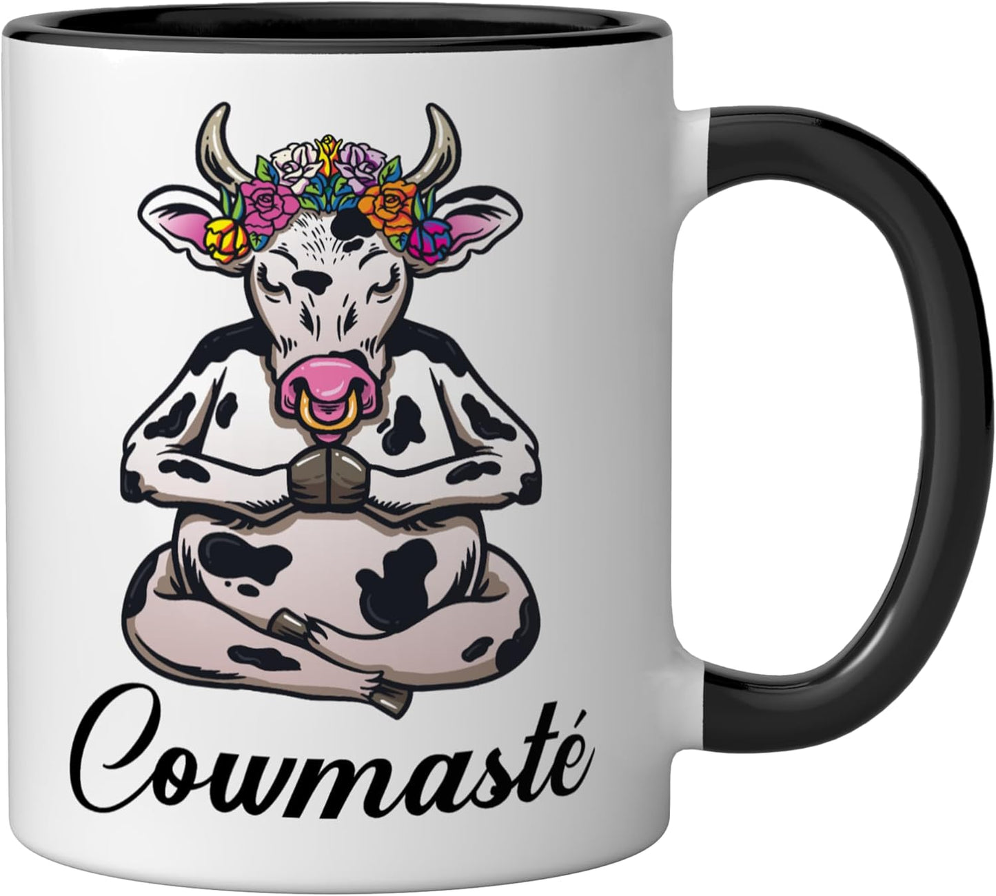 Taza Cerámica Vaca Meditación Negro/Blanco