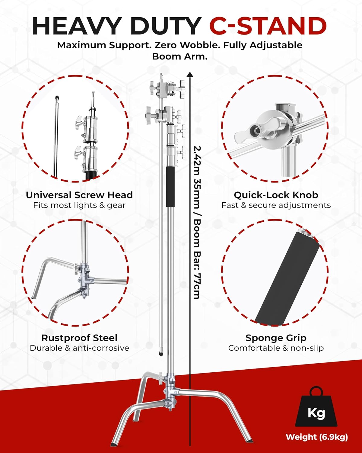 Soporte luz C acero inox ajustable 8pies