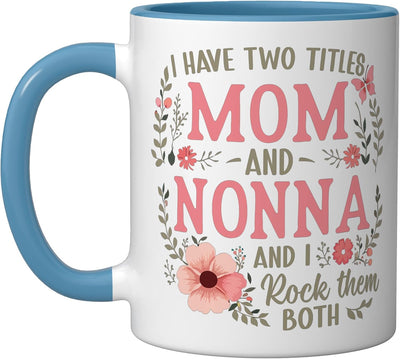 Taza cerámica para mamá y abuela Día de la Madre floral azul/blanco