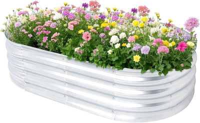 Cama jardín elevada cajas galvanizadas maceta ovalada metal plantas