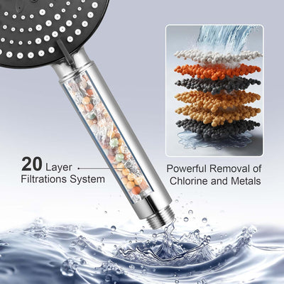 Cabezal ducha filtrado 20 etapas acero inox 60pulg 6 modos