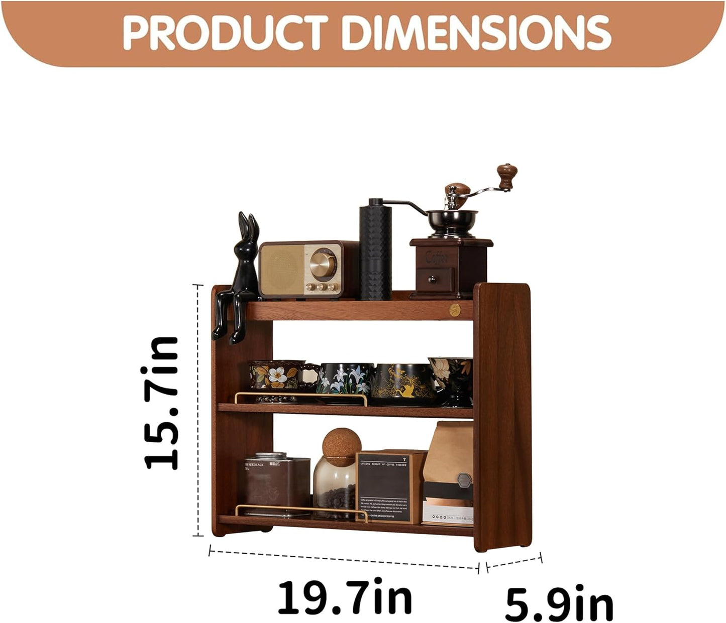 Organiz. estantería madera nogal 3 niveles para café