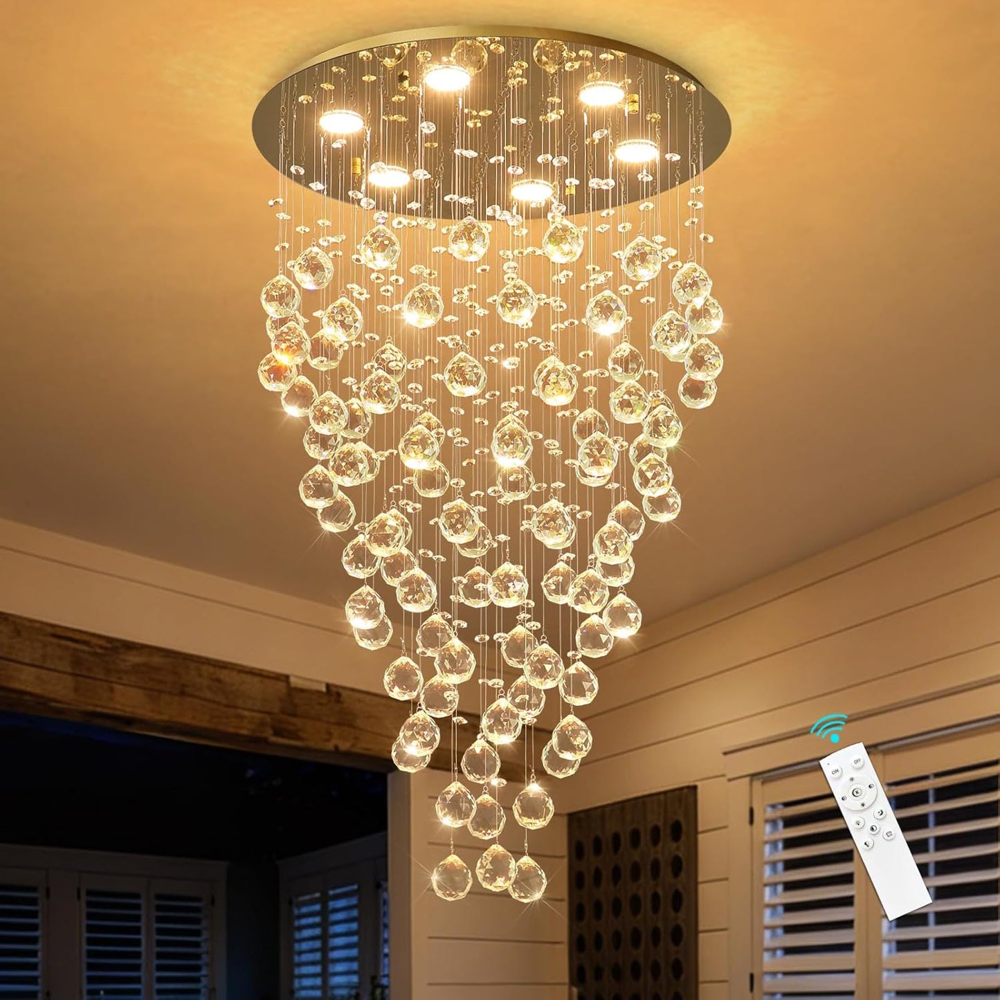 Lámpara de techo cristal K9 con control remoto para sala comedor