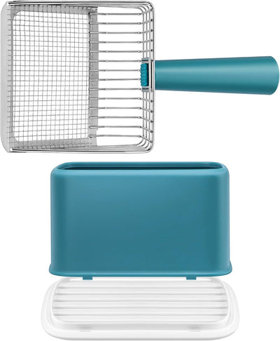 Soporte cuchara arena gato tamiz doble orificio antiadherente azul