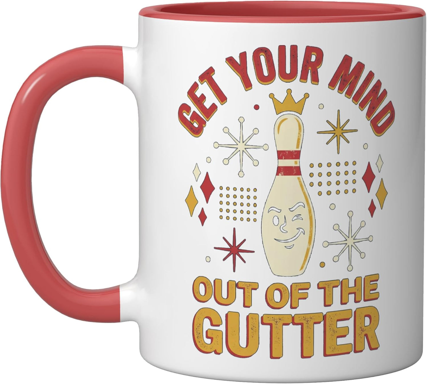 Taza Cerámica Retro con Diseño de Bowling Rojo/Blanco