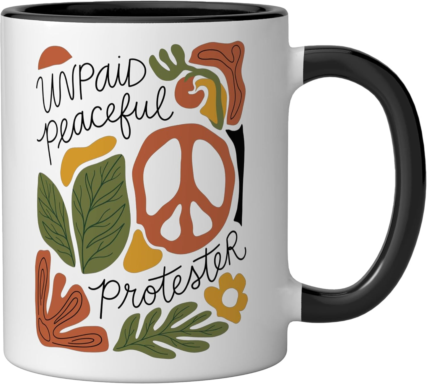 Taza cerámica boho botanical paz sin BPA negro/blanco