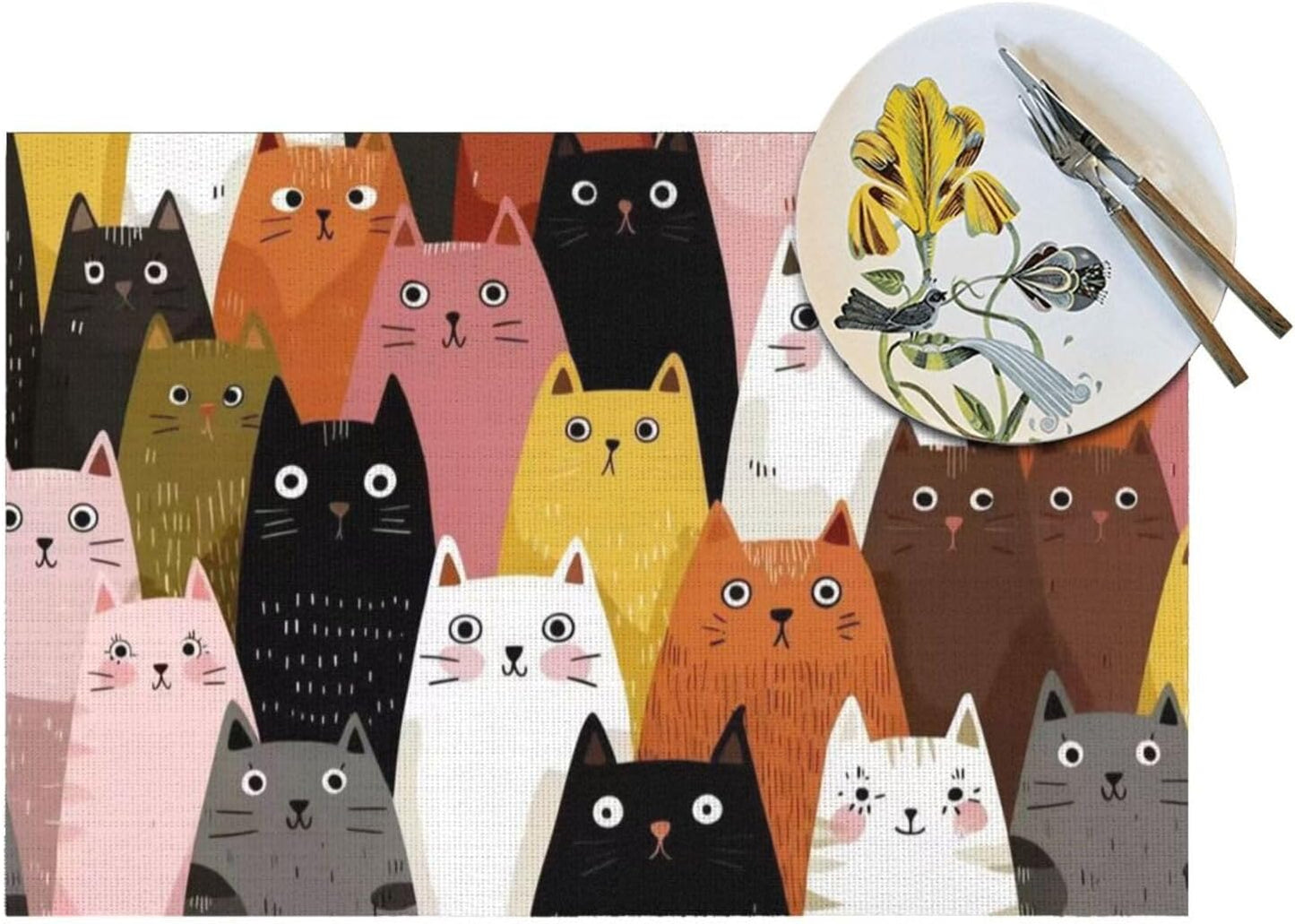 Mantel para mesa de comedor Orange Cat Set de 4 mantel lavable 12x18 pulgadas resistente al calor