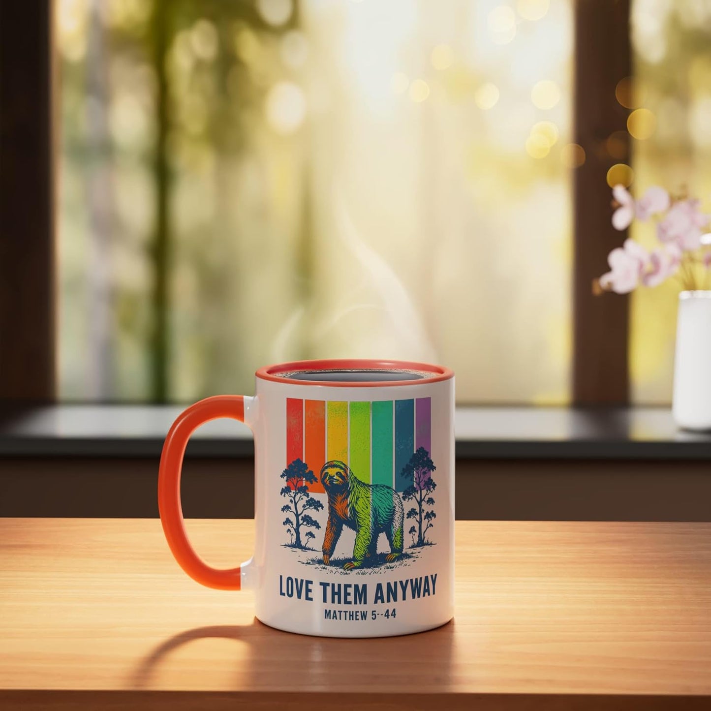 Taza cerámica Love Them Anyway Matthew 5:44 naranja/blanco