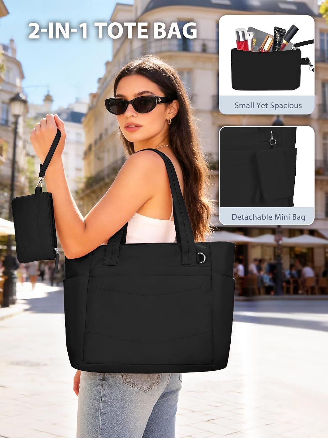 Bolsa mujer con compartimento laptop 15.6pulg y soporte taza 2pzas