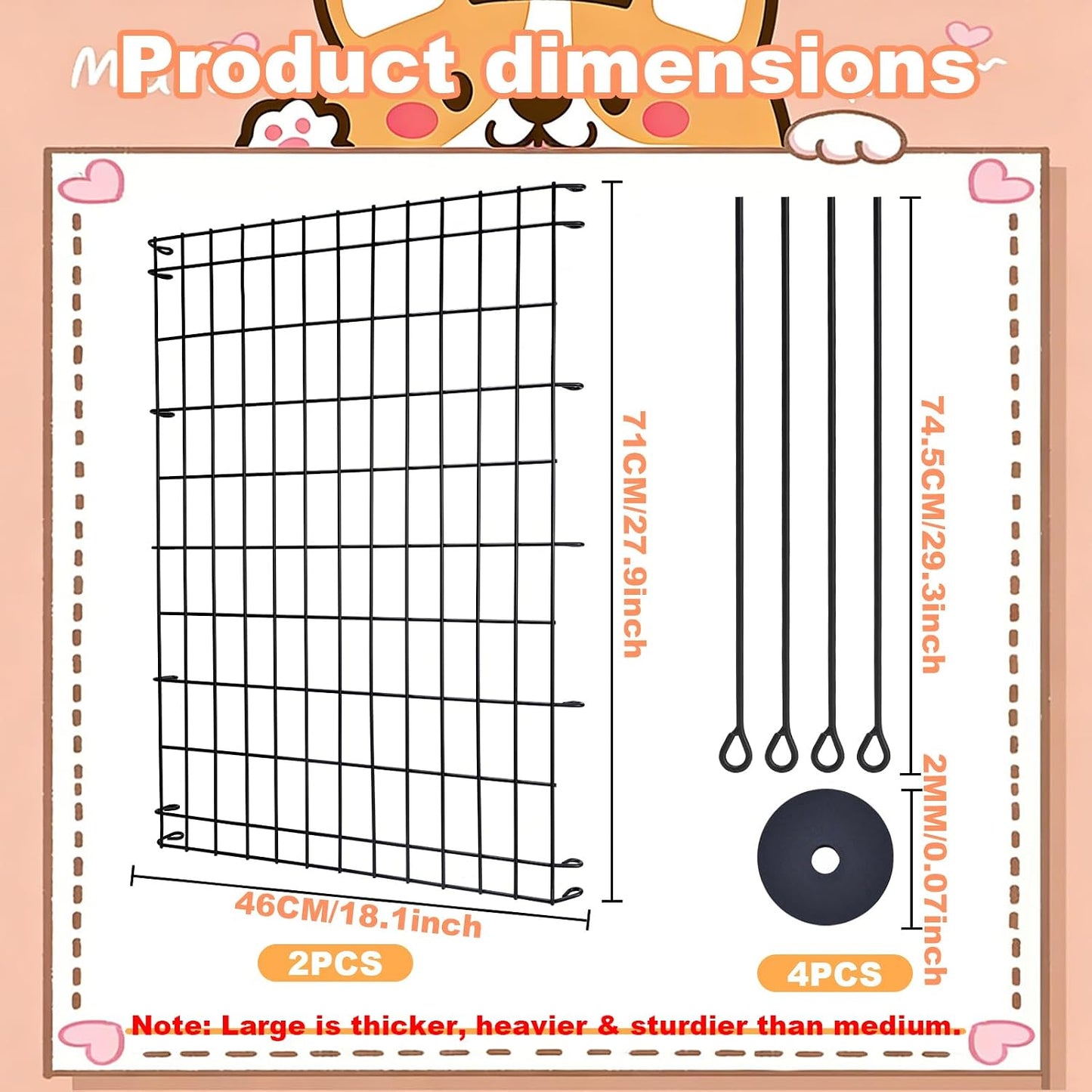 Panel divisor metal ajustable para perreras 27.9pulg