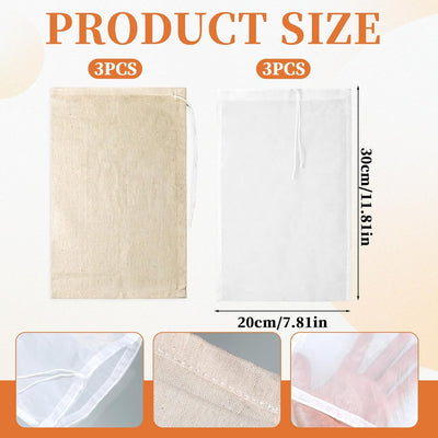 6 Pzas Bolsas Nueces Colador Tela 12x8pulg para Yogur Café
