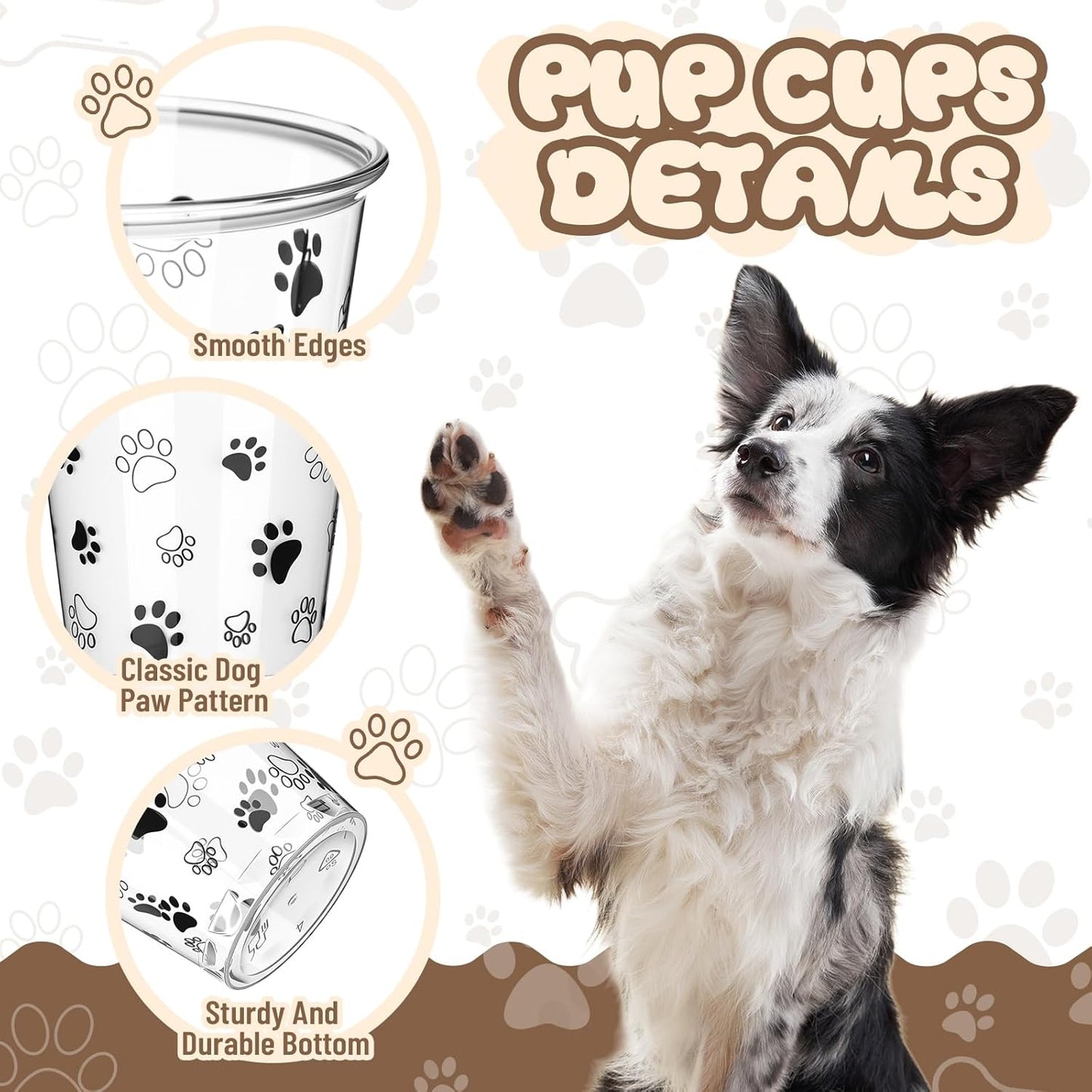 Tazas transparentes para perros 3 oz con patrón de pata