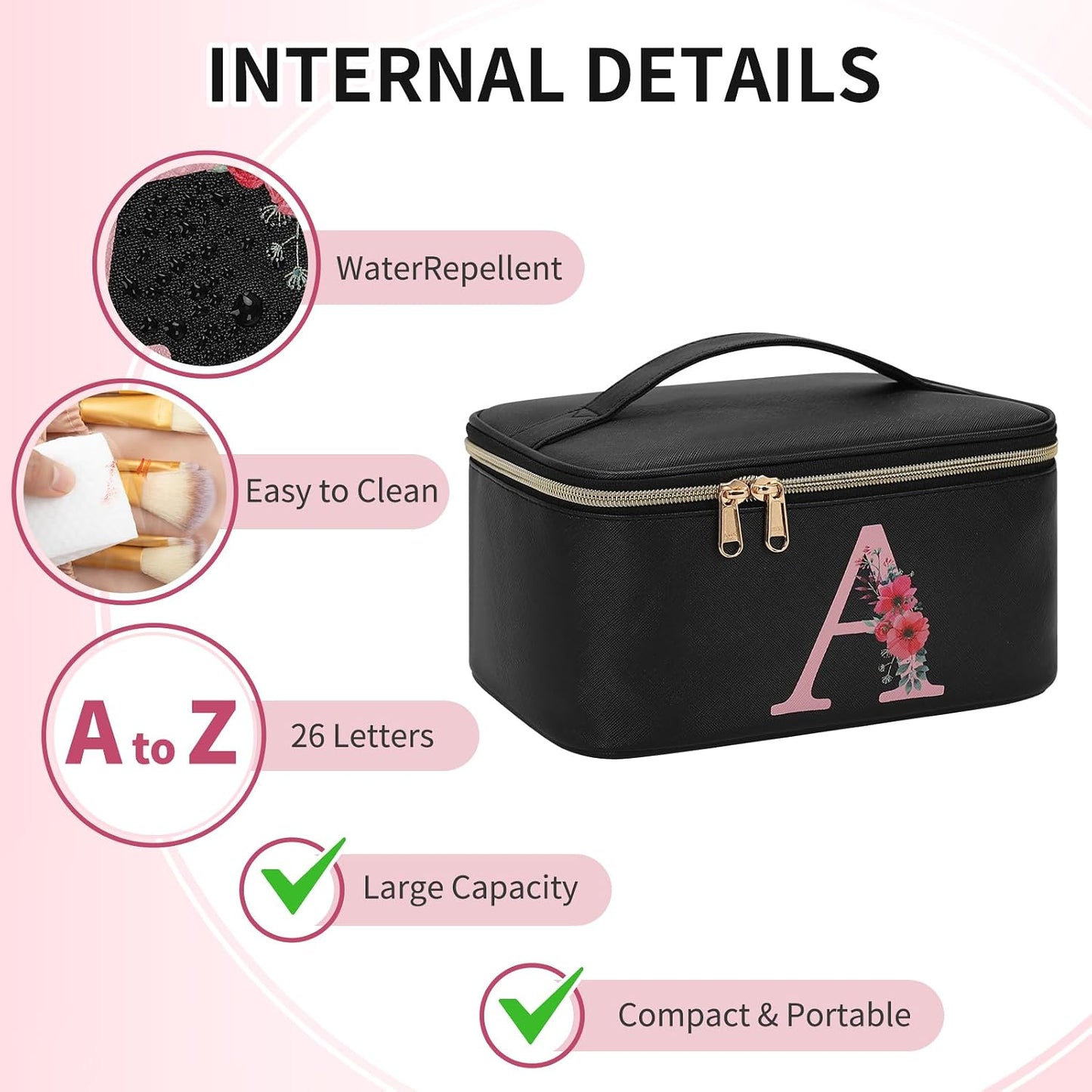 Bolsa maquillaje con monograma soporte cepillos viaje