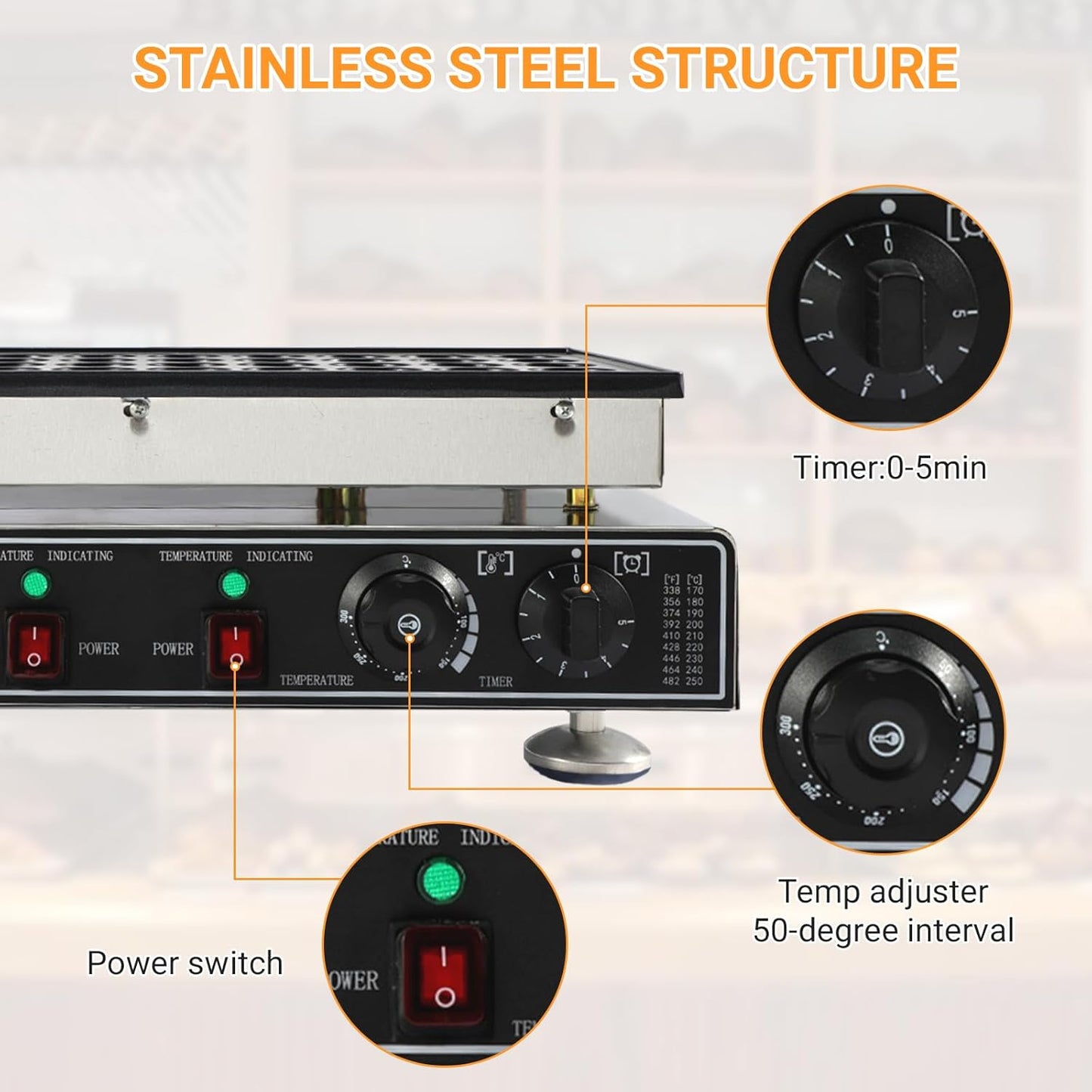 Máquina de panqueques mini acero inox 1800W control temperatura