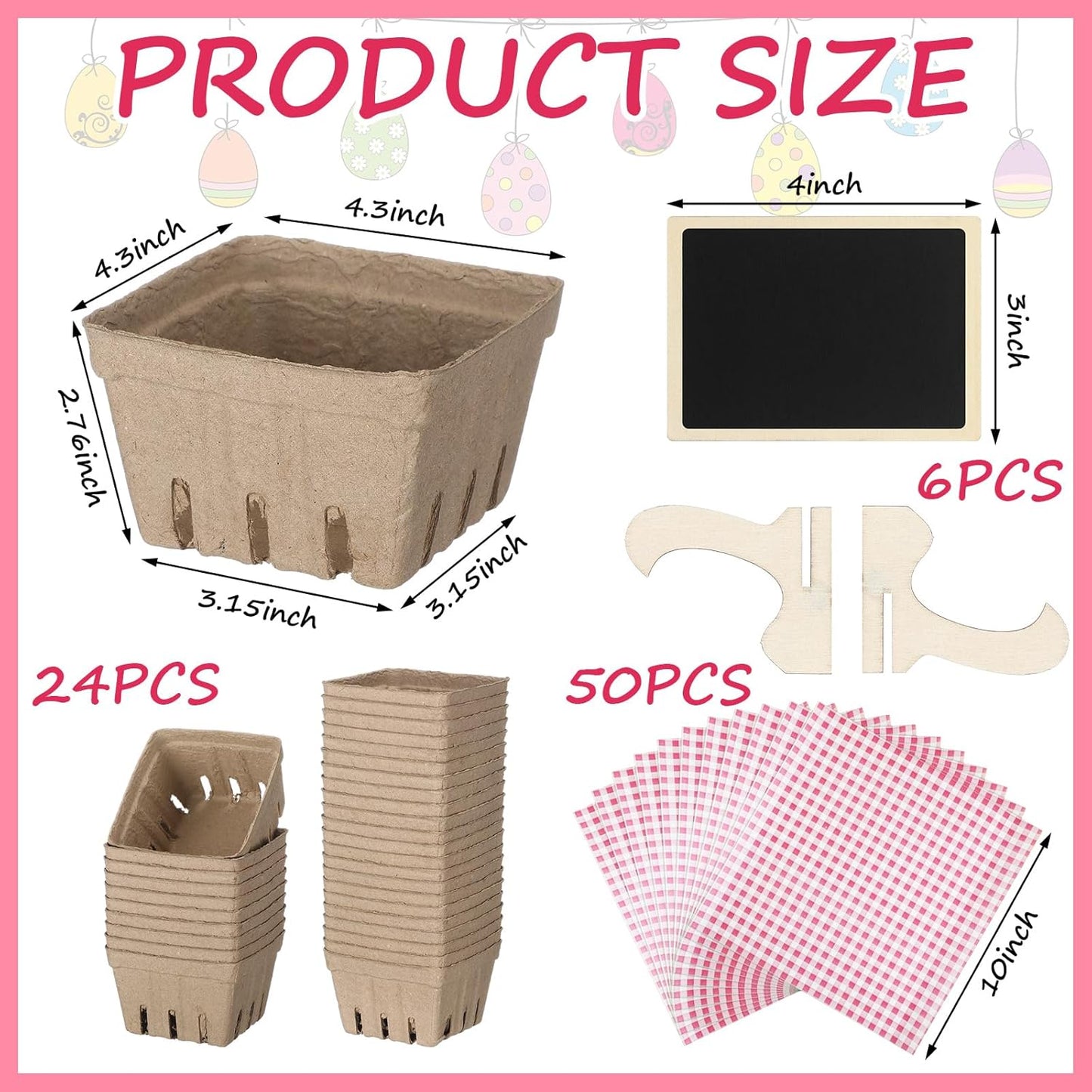 Juego de 24 cestas de fibra bayas Farmer Market Favors con hoja papel delicatessen
