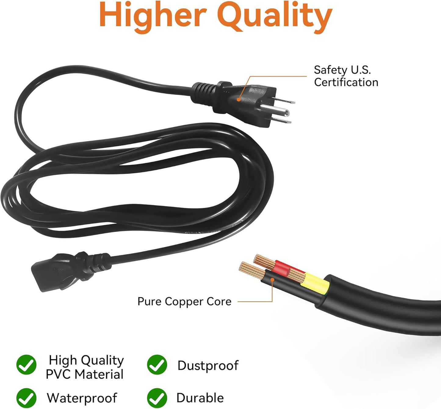 Cable alimentación CA 10ft 3 clavijas para parrilla pellets Traeger