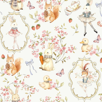 Papel tapiz flores ballet vintage dormitorio niña