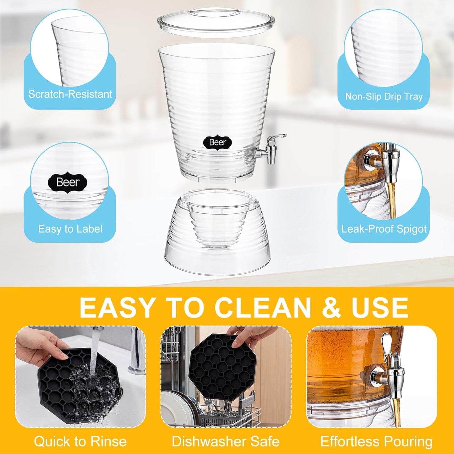 2 Set Dispensadores Bebida 2.6gal Plástico Transparente Con Espita