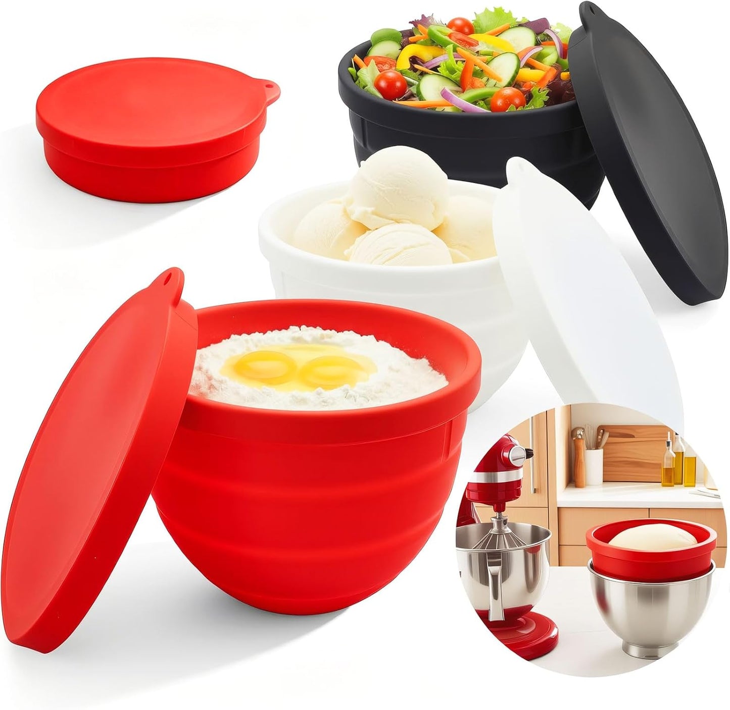 Forros silicona KitchenAid 4.5qt plegables con tapas herméticas