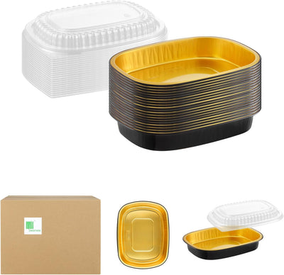 20 Sartenes Ovaladas Aluminio 9x7pulg Con Tapas 50oz Negro