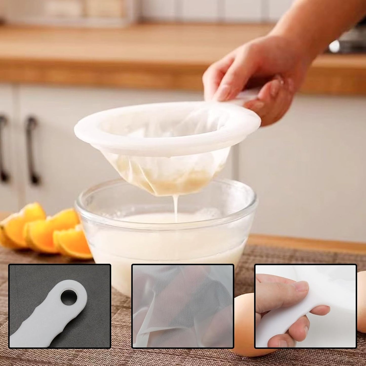 Colador de malla de nailon ultrafino con asa para café, matcha y yogur