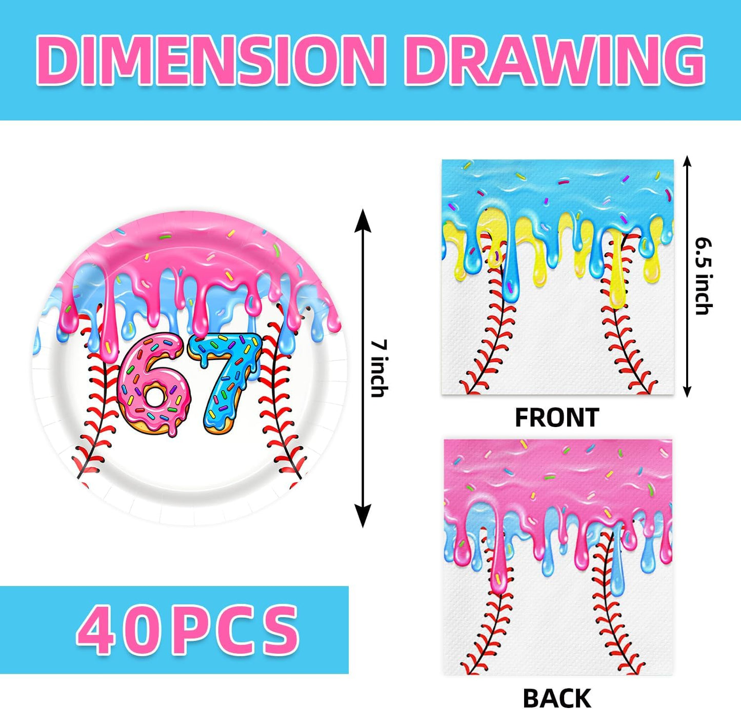 40 Platos Postre Béisbol Helado Servilletas Fiesta 67 Multicolor
