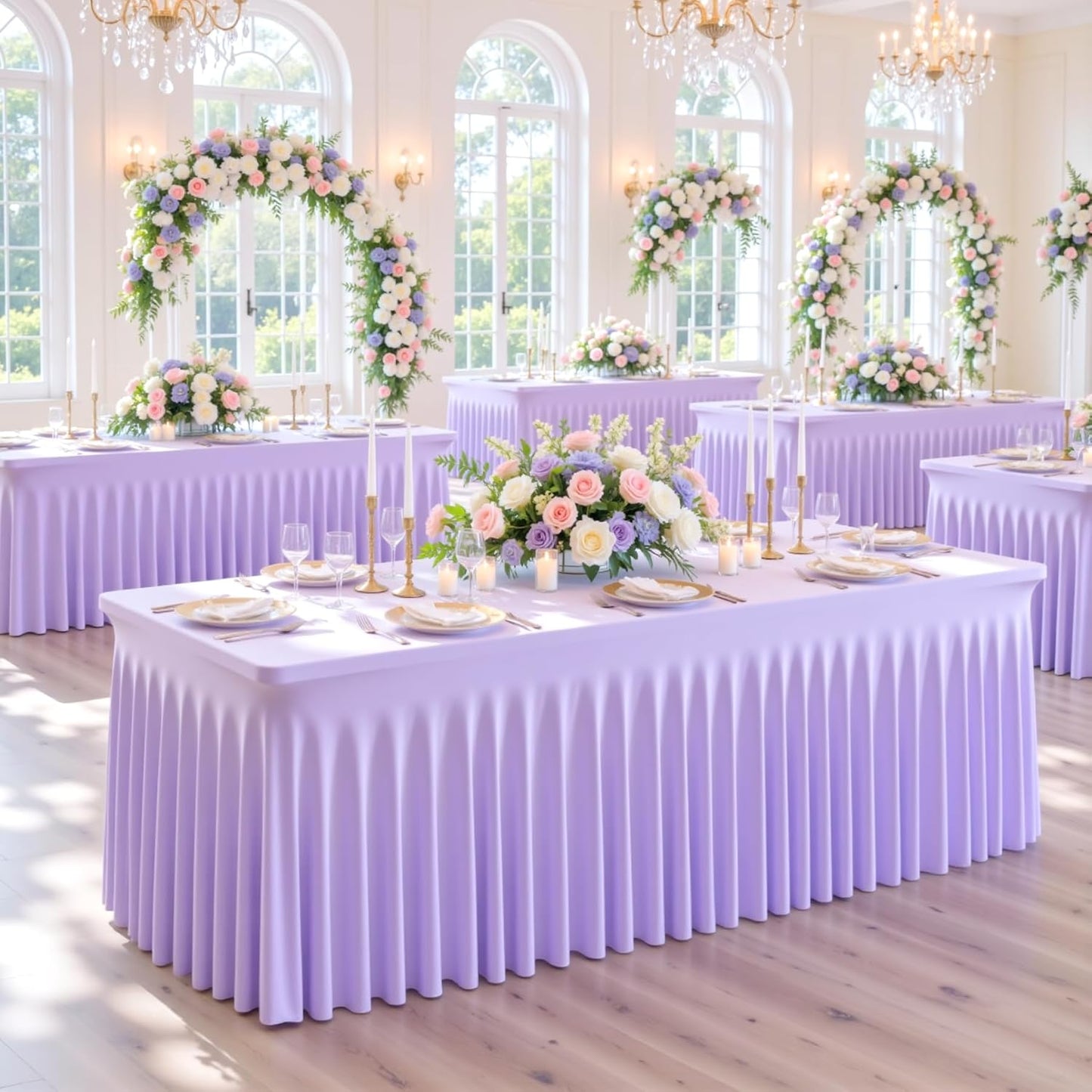 4 Manteles Elastano Morado para Mesas Rectangulares 6ft Banquetes