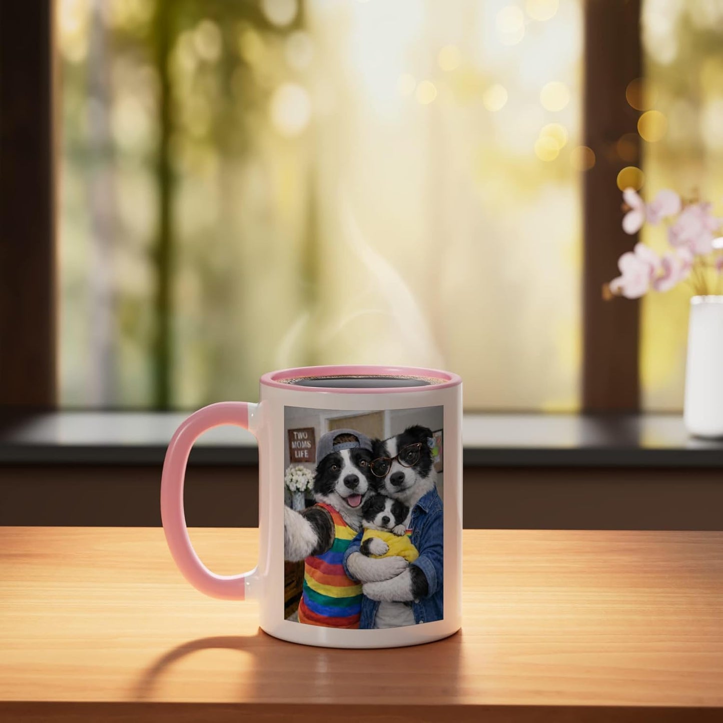 Taza Cerámica Border Collie Dos Madres Día de la Madre Rosa/Blanca