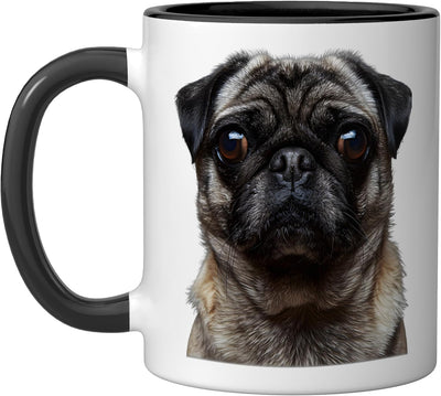 Taza cerámica de perro pug negro/blanco con cara de pug