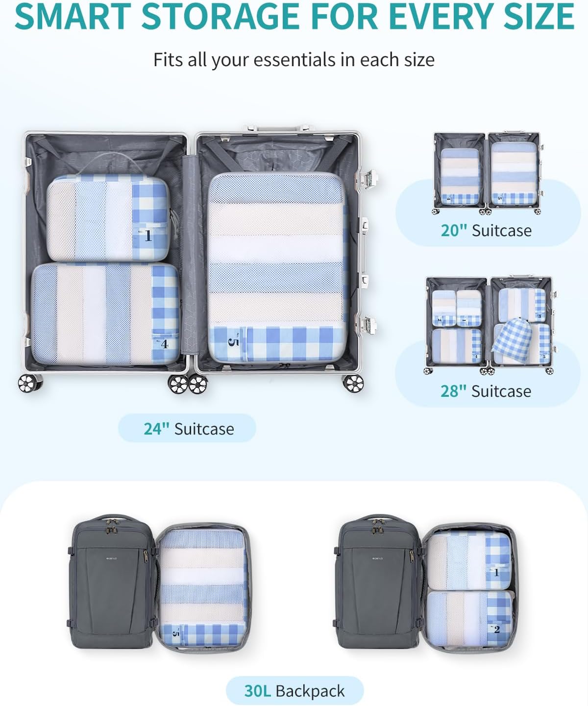 Set 6 cubos embalaje maleta viaje con etiqueta personalizada